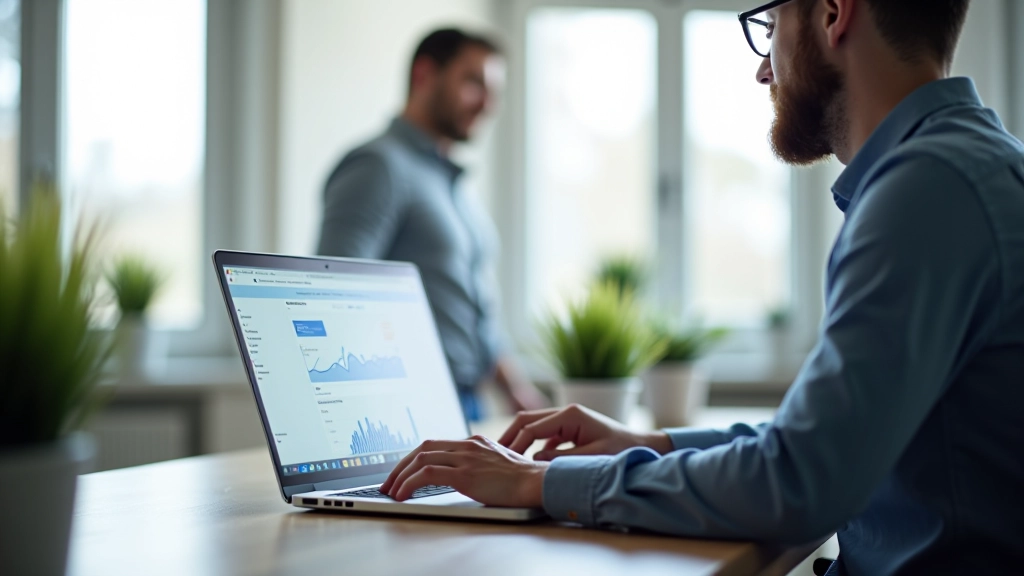 Webdesigner aan het werk op laptop met SEO analytics en sitesnelheidsmeting op scherm